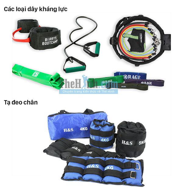 Dây kháng lực và tạ đeo chân