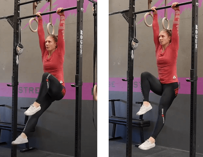 Bài tập thân trên cho nữ Alternating hanging knee raise