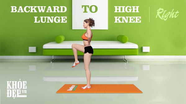 Backward Lunge to High Knee – Bài tập chân mông đùi cho nữ