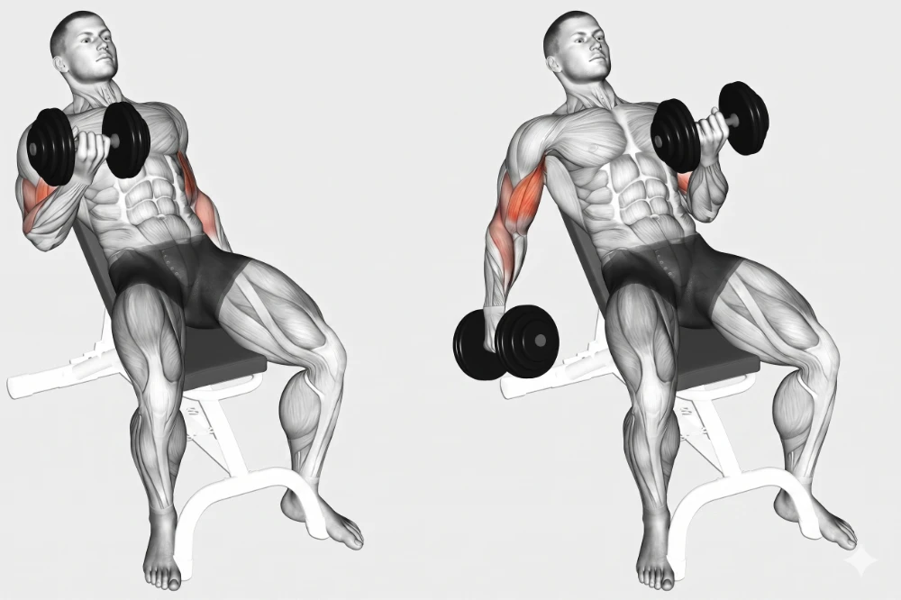 Alternating incline dumbbell biceps curl