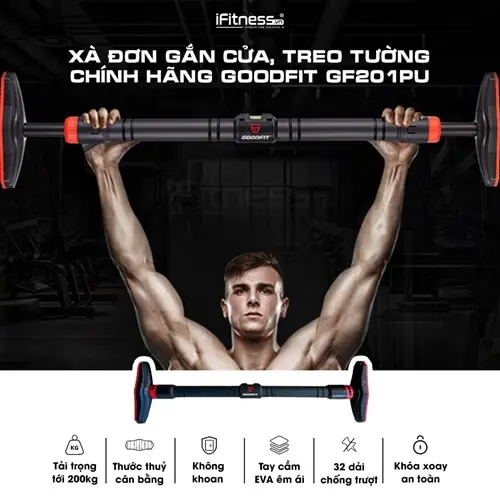  Xà đơn gắn cửa, treo tường chính hãng Goodfit GF201PU 