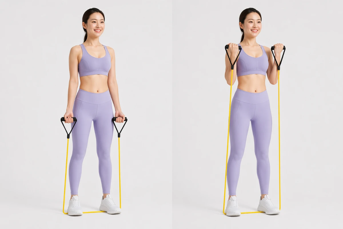 Bài tập tay với dây kháng lực cho nữ: Bicep Curl (Cuốn bắp tay cơ bản)