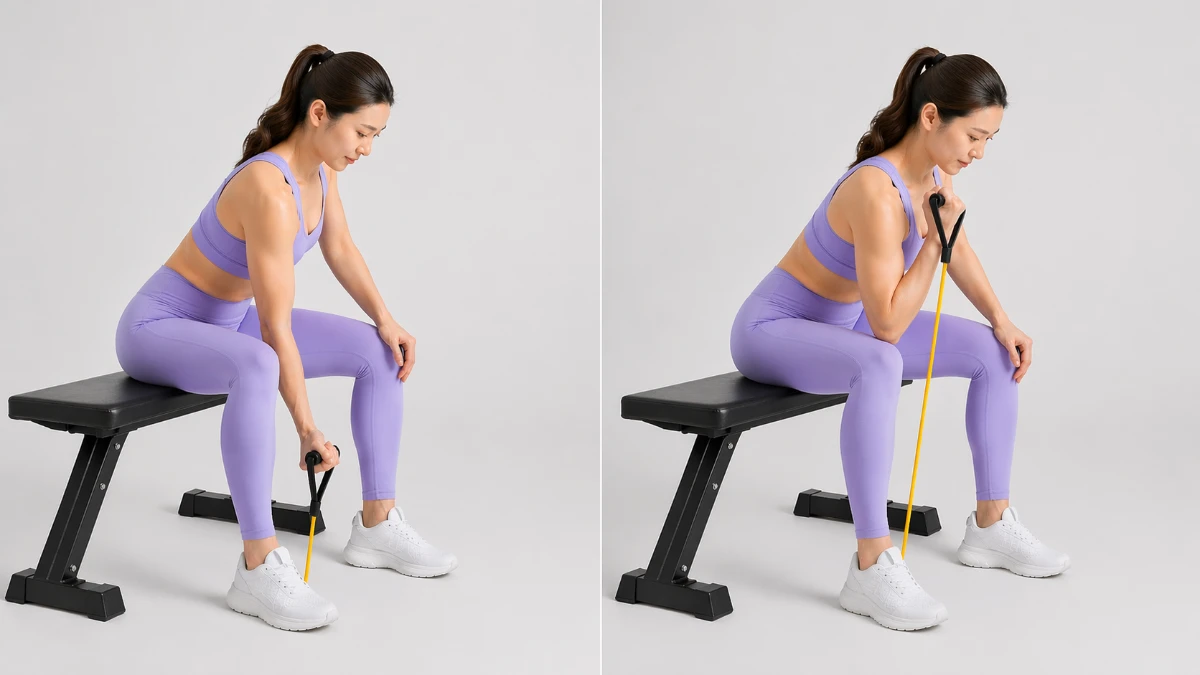 Bài tập tay với dây kháng lực cho nữ: Concentration Curl (Cuốn bắp tay tập trung)